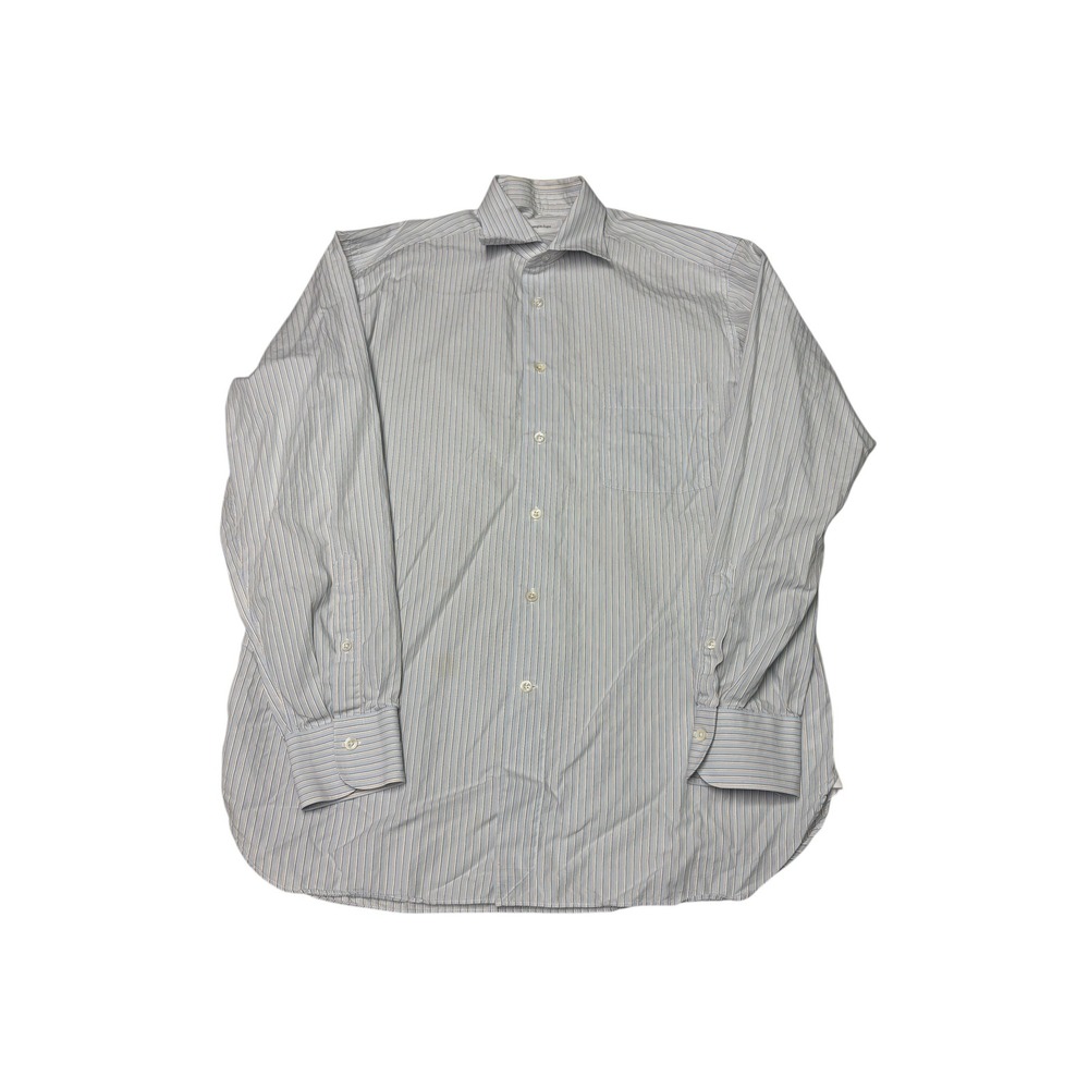 Ermenegildo Zegna‎ Mens Blue Tan Striped Cotton Button Down Shirt Size 16 41